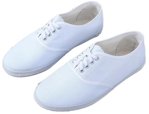 Womens White Tai Chi Canvas Shoes Chinese Traditional Kung Fu Martial Art Shoe Low Top Lace-up Lightweight Casual Sneakers for Women(Size:37EU,Color:White1)