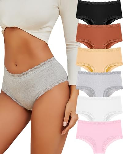 ALL OF SHE 6er Pack Unterhosen Damen Baumwolle Unterwäsche Frauen Brazilian Slip Damen Spitze Sexy Taillenslip Atmungsaktiv Slips Mehrpack M