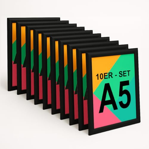 Aluanz Porte Affiche A5 Noir - Lot de 10 - Cadre clic-clac interchangeable, Affiche murale avec film antireflet, Cadre aluminium, Utilisation horizontale ou verticale - 18 x 24 x 1,2 cm