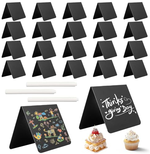 Gykutix 20 Piezas Mini Pizarras para Hosteleria PVC Pizarra Pequeña 10 x 7.5cm Pizarra Precios Tienda con 3 Tizas para Precios, Buffet, Bodas, Panaderías