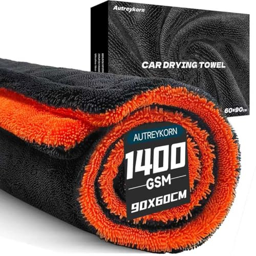Autreykorn Panno Microfibra Auto XXL (90x60 cm) - 1400 GSM Microfibra Ultra Assorbente a Doppia Faccia, per un'Asciugatura Rapida e Senza Striature. Perfetto per Auto, Moto, Barche e Detailing Veicoli