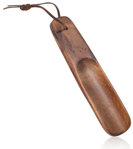 Calzador de madera pequeño, calzador de zapatos pequeño, color marrón, de madera, pequeño zapatero, cuerno para zapatos, ayuda para zapatos con cuerda colgante para hombres y mujeres embarazadas (15,5