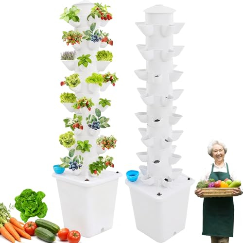 Sistema Idroponico, 40 Fori Sistema Coltivazione Idroponica Torre Torre Idroponica Verticale 8 Livelli Con Serbatoio D'acqua 10L Pompa Indicatore Livello Dell'acqua Sistema Coltivazione Fuori Suolo