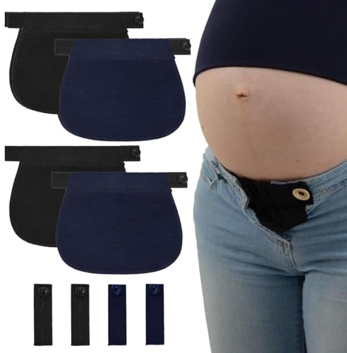 YAZWUR Lot de 8 extensions pour pantalons de maternité avec ceintures extensibles à boutons, adaptées aux jeans, idéales pour les femmes avec des variations de poids importantes (noir et bleu marine)