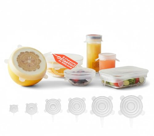 Avilia Set 6 Coperchi in Silicone Elasticizzato – Coperchio Universale per Microonde, Freezer e Lavastoviglie, Chiusura Ermetica Riutilizzabile che Sostituisce la Pellicola Monouso, Senza BPA