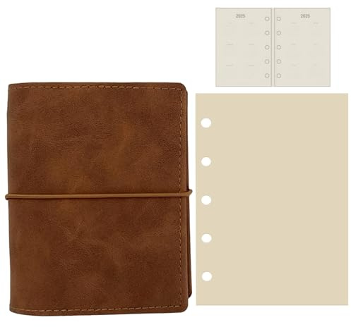Generic Agenda de viaje M5 de piel moca, cubierta de piel de oveja, carpeta de 6 anillas con inserto de calendario 2025 y 50 hojas de papel de escritura suave, ideal para planificar y llevar un diario