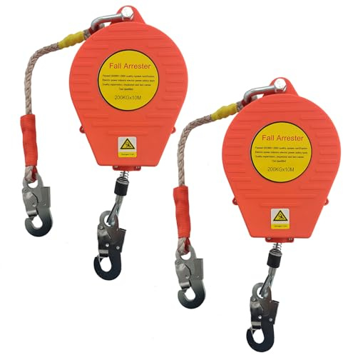 BOVDC Imbracatura di Sicurezza Anticaduta Tetto, 200 kg Dispositivo Anticaduta Retrattile Certificato 10 mt, Dispositivo Sicurezza Anticaduta per Tetto con Gancio Autobloccante(Rosso - 2 Pezzi,10m)