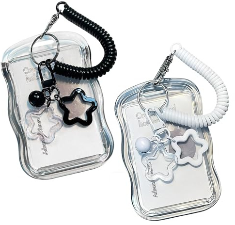 Cadre Photo Mignon Style Kpop avec Porte-clés,2 PCS Porte-Carte Photo Avec Pendentif étoile pour Carte de Bus et D'étudiant Afficher une Photo D'idol