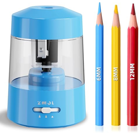 ZMOL Electric Pencil Sharpener Battery Operated Power Kids for Colored & Jumbo Pencils No.2/(6-12mm) - Safe & Easy Use Plug in Portable (AC Adapter,USB, Battery) for Classroom/Office/Home Blue