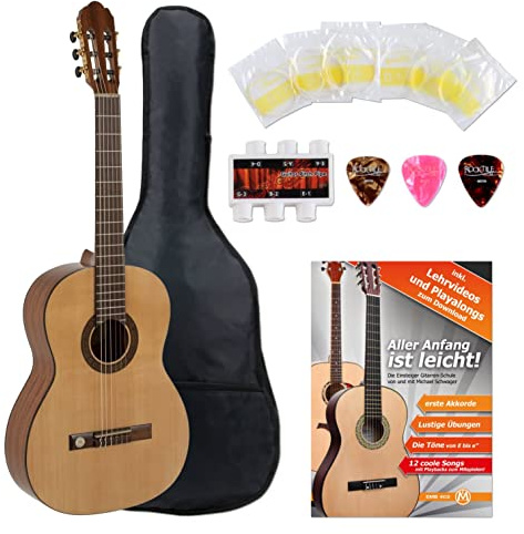 GEWA Pro Arte GC-130 A - Guitarra de concierto 4/4 (incluye guitarra de concierto VGS 4/4 de alta calidad y 5 accesorios, ideal para principiantes), color marrón