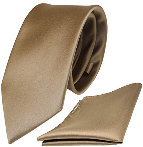TigerTie - schmale Designer Krawatte Einstecktuch in braun goldbraun einfarbig uni