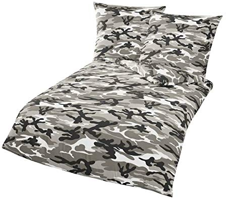 Traumschlaf Renforcé Camouflage Graphit Bettwäsche Set • mega Design im Tarnmotiv 100% Baumwolle Reißverschluss • 135x200 cm + 80x80 cm
