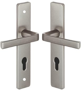 Vachette Set de Poignée de Porte sur Plaque KAZA - Clé I pour Porte d'Entrée/Cave/Abris de Jardin à Cylindre - Entraxe 195 mm - Matériau Aluminium Résistant - Garantie 10 Ans - Finition Anodinox