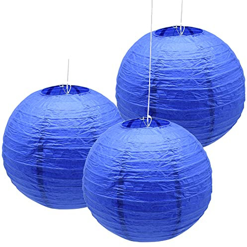 Hocansen 3 Pezzi Lanterna di carta 12in Lanterne Cinesi Lanterna di carta Rotonde Lanterne da appendere decorazione (12in/Jewel Blue)