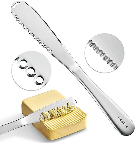 RASRIA Premium Stainless Steel Butter Knife, Cold Butter Cutter & Spreader with Crescent Hole, Ideal for Bread, Bagels, Cheese & Kitchen Use