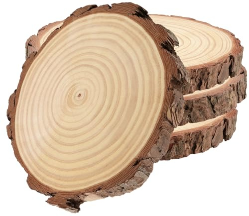 FUNSUEI 4 dischi di legno 18 – 20 cm di diametro, cerchi in legno incompiuti, dischi rotondi in legno naturale, 2 cm di spessore, senza foro, per fai da te, artigianato, Natale, decorazione in legno