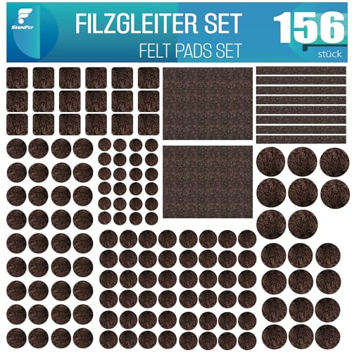 shinfly Almohadillas de fieltro para muebles, 156 unidades, marrón, protector de suelo para patas de silla, almohadillas autoadhesivas para patas de muebles, antiarañazos y reducen el ruido, protege