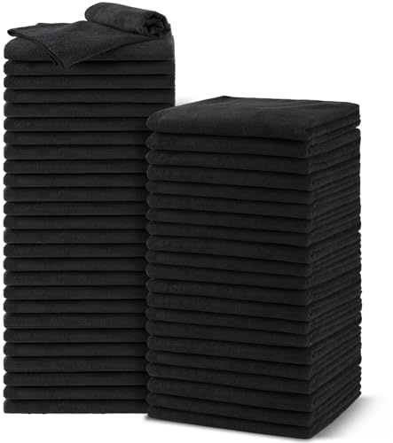 UNIMADE Salon Towels 48 Pack, Microfiber Barber Towel Bulk,(16x29 inches) Fast Drying Hair Towels Super Soft Black Hnad Towels for Gym, Salon, Bath, Spa Use and Home Hair Care(Not Bleach Proof)