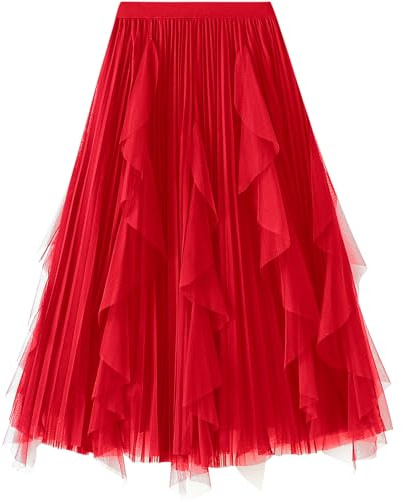 DGSHIRLDJO Falda de tul para mujer, falda de tul vintage, larga, elástica y elegante, falda de tul superpuesta para todos los días, para el baile de fin de año, rojo, Talla única