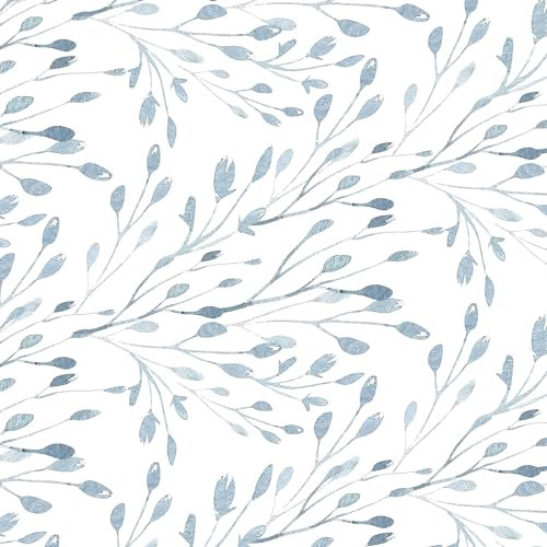 Yomshi Papel tapiz autoadhesivo bohemio azul y blanco, 41 cm x 3 m, papel tapiz autoadhesivo de hojas, película de vinilo impermeable, papel pintado texturizado para gabinetes y muebles de dormitorio