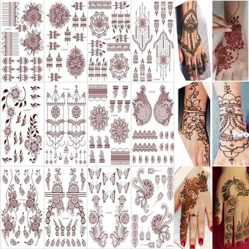 XMASIR 12P Brown Temporary Tattoo Stickers, Waterproof Tattoo Stickers kit for Girls Women Wedding Party Art
