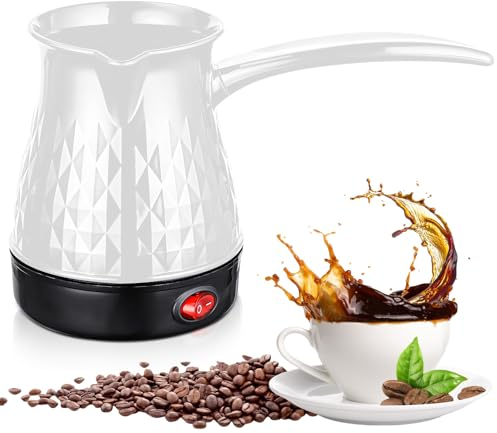 Vegena Cafetière Turque,500ML 600 W,220 V Cafetière Électrique En Acier Inoxydable,Bouilloire Électrique En Acier Inoxydable,Machine A Café Turque Grecque Pour Café,Maison,Thé(Blanc)