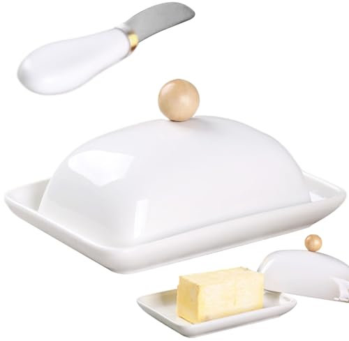 AOpghY Piatto di burro in ceramica gialla ovale con coperchio e coltello