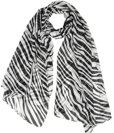 KorhLeoh Sciarpe in chiffon leggere multiuso – sciarpa da donna alla moda con stampa animalier sciarpa a righe zebra, Stampa zebrata., taglia unica