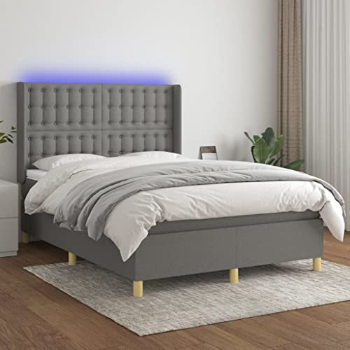 qohoio Boxspringbett mit Matratze & LED Bett Boxspringbett Bett Mit Matratze Polsterbett Schlafzimmer MöBel Dunkelgrau 140x200 cm Stoff - 3139198