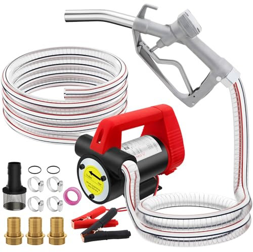 12V 200W Electric Diesel Transfer Pump, 45L/min Fuel Transfer Pumps, Self Priming Fuel Transfer Extractor Pump Kit with Aluminium Manual Nozzle and Hoses