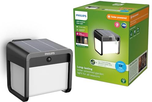 PHILIPS Ezra UltraEfficient Outdoor Solar Wall Light with Sensor, 3000K, 250/25lm, Black​