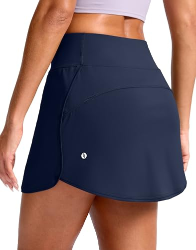SANTINY Skorts for Women with Pockets High Waisted A Line Golf Skirts Athletic Tennis Skirt for Casual Pickleball (Navy_L)