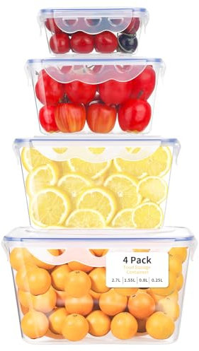 VINATO Lot de 4 Boîtes de Conservation Alimentaires Transparentes – Hermétiques, Empilables, Sans BPA – Pour Meal Prep, Congélation, Lunch (4 Tailles, Micro-ondable, Lavable Lave-Vaisselle)
