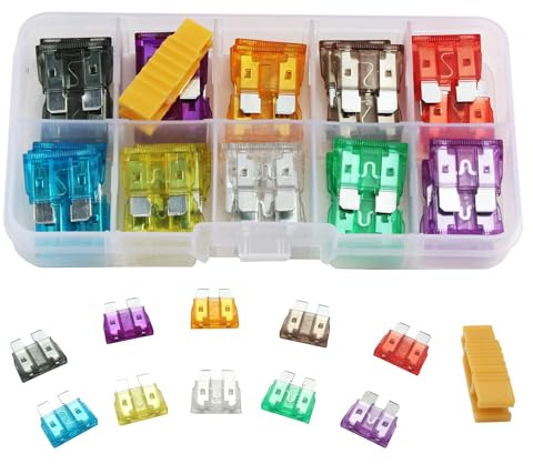 Alieemo 51PCS Mini Car Fuse Assortment Kit, Vehicle Blade Fuse with Puller, 2A 3A 5A 7.5A 10A 15A 20A 25A 30A 35A Auto Circuit Fuses Replacement Accessories for SUV RV Truck