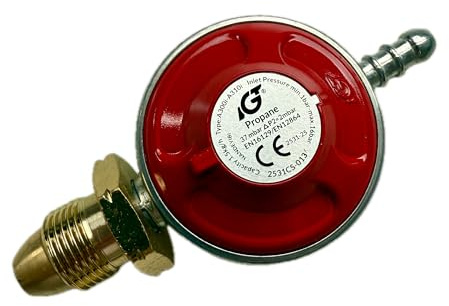 ADVENTURE OUTDOOR SUPPLIES AOS - Screw-On Propane Gas Regulator 37mbar – A300i-021 | Low Pressure | 1.5kg/h Flow | 8mm Hose Tail | Calor Cylinder Compatible | BBQ/Caravan/Camping Regulator
