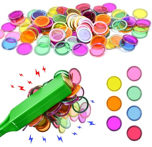 FuxFuis 100 Pz Gettoni Colorati per Bingo, Set di Barre Magnetiche e Fiches da Bingo, Gettoni Magnetici Colorati con Anello Metallo, Magnetici Pins Stick per Giochi Educativi e Contatori Matematici