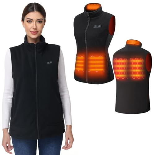 SuCean Fleece Heated Vest Women, Heated Gilet Women, Heated Vest with Power Bank, Lightweight and Small 10,000mAh battery pack, 5 Strategically Enlarged Heating Panels, Up to 8 Hours of Warmth-L