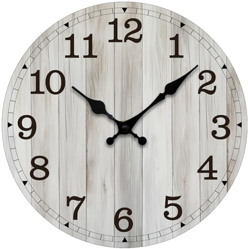 Mabpedo Wall Clock Battery Operated 8 Inch Gray Silent Non Ticking Country Rustic Design Vintage Retro Decorative for Bathroom Kitchen Bedroom