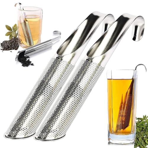 AUEFUDQ Infusor de Té de 304 Acero Inoxidable, 2 Piezas Hoja de Té Colador de Té, Filtro de té de Hojas Sueltas, Infusor de Té Tubo, Filtros de Té para Tè de Hojas Sueltas y Especias, Colador de té