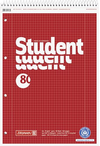Brunnen Collegeblock student återvinning spiral upptill | A4, linjerat 28, 80 ark, röd