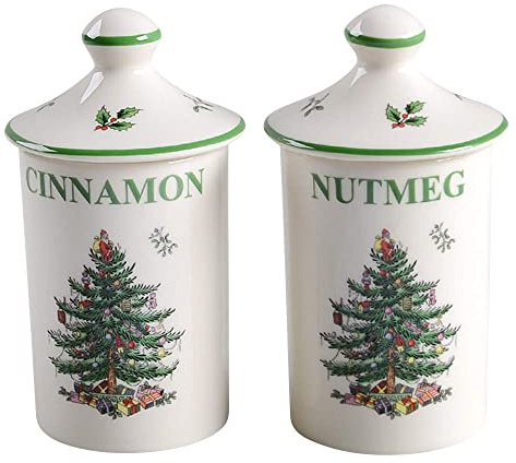 Spode 1649217 Julgran kryddburkar (set med 2), porslin, flerfärgad