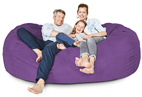 Lumaland Luxurious Giant 7ft Bean Bag Chair with Microsuede Cover - Ultra Soft, Foam Filling, Washable XXL Bean Bag Sofa for Kids, Teenagers, Adults - Sack Chair for Dorm, Family Room - Purple