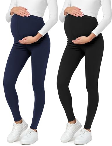 Be Mammy Dams 2-Pack Moderskap Leggings Tights BE20-230(Svarta Prickar/Marin Blå, XXL)