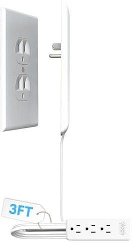 Sleek Socket Original & Patented Flat Ultra-Thin Outlet Concealer with Extension Cord Kit, Multi Outlets Power Strip, Ideal for Home Improvement, Hide Bulky and Messy Cords, 3ft