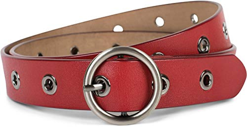 styleBREAKER cinturón de cuero de mujer con remaches huecos y superficie brillante, cuero auténtico, acortable 0301010103, tamaño:90cm, color:Vino tinto