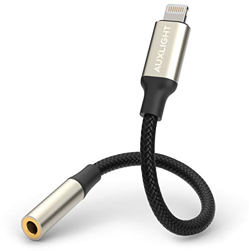 Auxlight Lightning auf 3,5mm Kopfhörer Adapter Pro MFI Zertifiziert Aux Adapter Lightning auf Klinke Audio Adapter kompatibel mit iPhone 13 12 11 Pro X XS Max XR iPhone 7 Plus 8 Plus IOS 15(Aluminium)