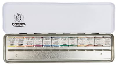 Schmincke Horadam Aquarell – Caja de colores Slim Line con 12 acuarelas finas en 1/2 tazón, 74825097, riel vacío, estrecho y plano, set de pintura