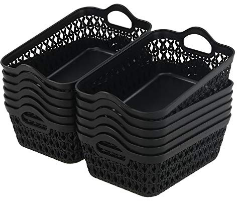 Yarebest Desktop Plastic Basket, Set of 12 Plastic Small Storage Trays Baskets (Black)