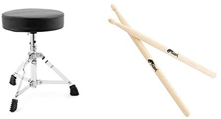 Tiger DHW91-CM Tabouret de Batterie - pour les enfants + Tiger TDA28-WD Baguettes pour Kit de Batterie Drumsticks - pour Enfants