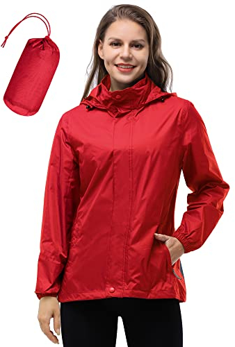 33,000ft Damen Wasserdichte Faltbar Regenjacke mit Kapuze, Leicht Atmungsaktive Windbreaker Jacke, Fahrradjacke für Frauen Fahrrad Sport Outdoorjacke